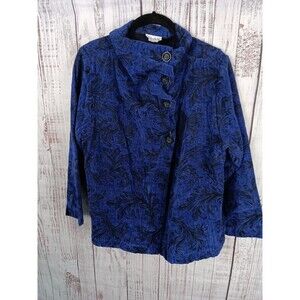 Clay Get Comfortable Blazer Women’s M Blue Floral 3/4 Sleeve Cotton Blend